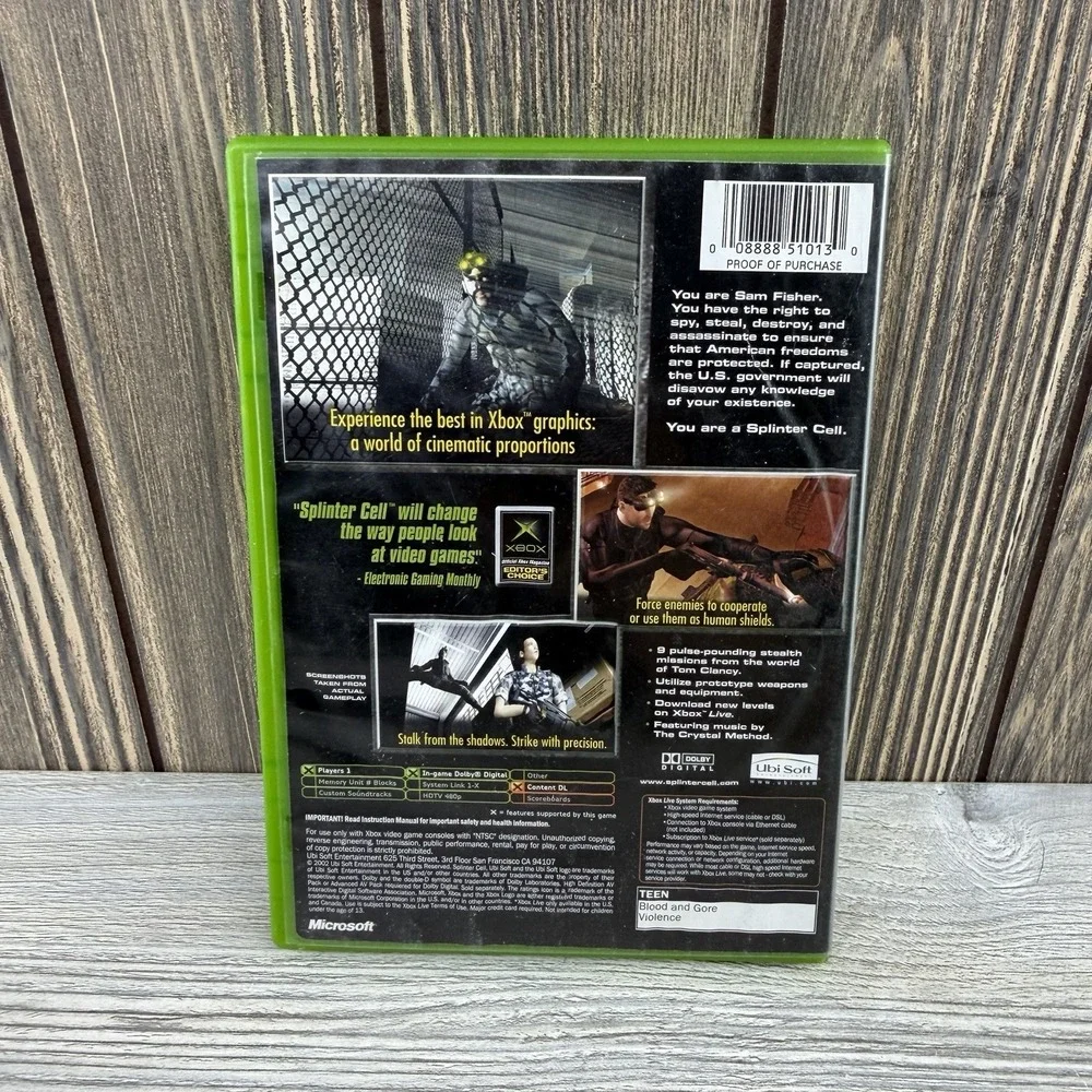 Splinter Cell - Microsoft Xbox (Used-Great condition, Tested, Classic Action)